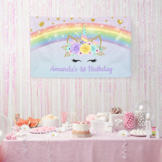 Magical Unicorn Floral Rainbow Birthday Banner