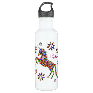 Magical Unicorn Flower Believe Glitter Personalize 710 Ml Water Bottle