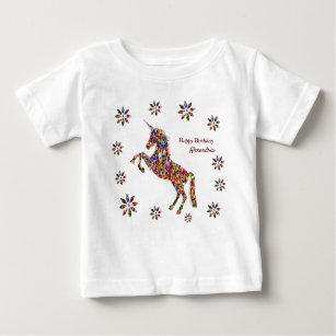 Magical Unicorn Flowers Birthday Personalize White Baby T-Shirt
