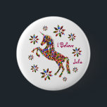 Magical Unicorn Flowers I Believe Personalize 2 Inch Round Button<br><div class="desc">Personalize this I Believe Metal Unicorn Flowers Button. Do enjoy this magical colorful Unicorn standing among the beautiful flowers. It has a digital metal look. Give it to that special person in your life that loves Unicorns. Personalize it.</div>