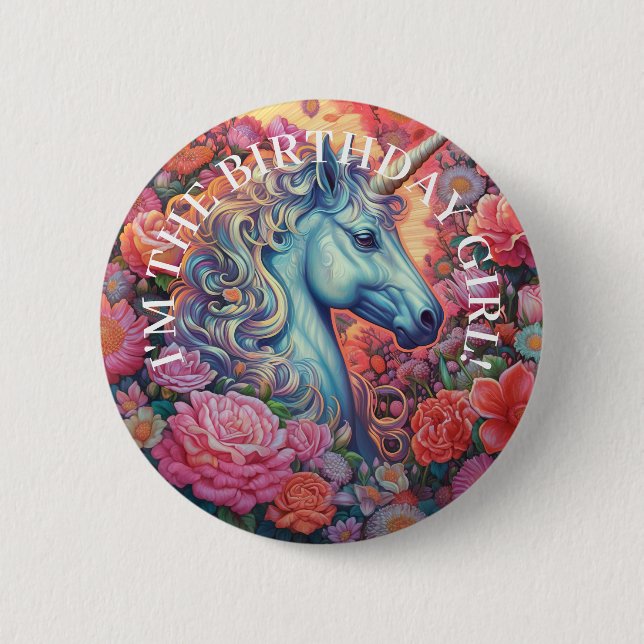MAGICAL UNICORN GIRL 2 INCH ROUND BUTTON (Front)