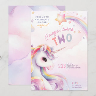 Magical Unicorn Girl's 2nd Birthday Invitation