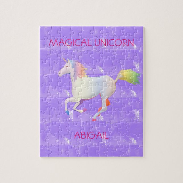 Magical Unicorn girl's puzzle personalized. (Vertical)