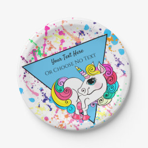 Magical Unicorn Girly Rainbow Retro Paint Splatter Paper Plate