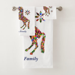 Magical Unicorn Glitter Family Personalize Bath Towel Set