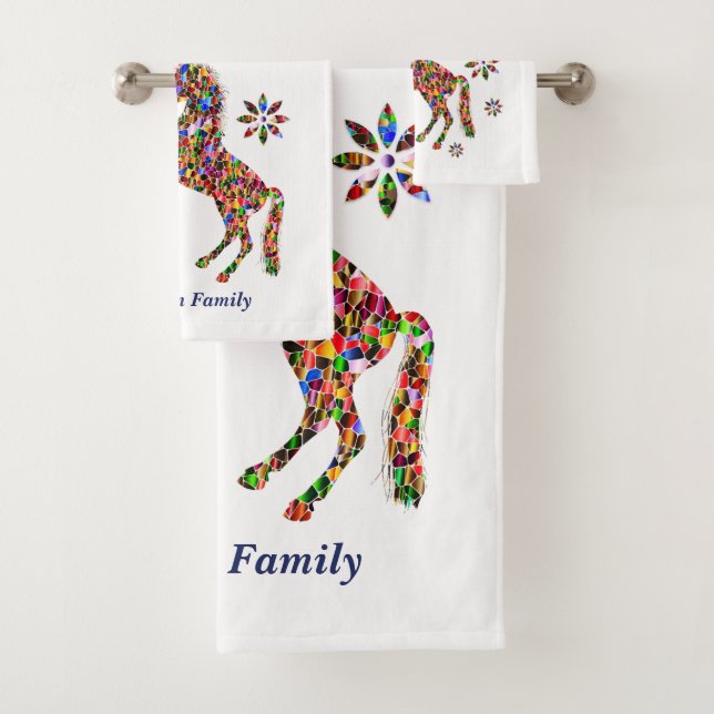 Magical Unicorn Glitter Family Personalize Bath Towel Set (Insitu)