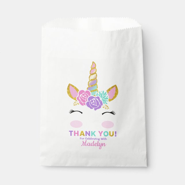 Magical Unicorn Glitter Stars Birthday Favour Bag (Front)