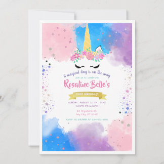 Magical Unicorn Gold Birthday Party for Girl Invitation