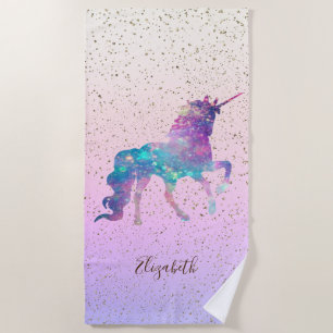 Magical Unicorn, Gold Confetti - Personalized Beach Towel