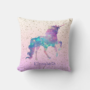 Magical Unicorn, Gold Confetti Throw Pillow