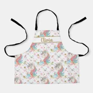 Magical Unicorn Gold Glitter Stars Personalized Apron
