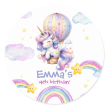 Magical Unicorn Hot Air Balloon Birthday Stickers