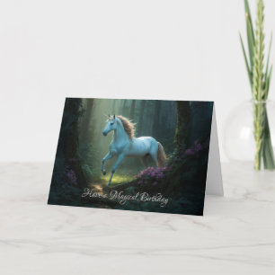 Magical Unicorn in Enchanted Forest Birthday Card