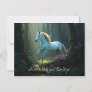 Magical Unicorn in Enchanted Forest Birthday Postcard