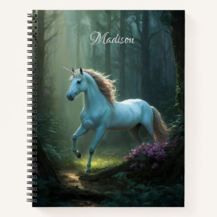 Magical Unicorn in Enchanted Forest Personalized Notebook