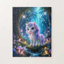 Magical Unicorn in the Enchanted Forest Jigsaw Puz