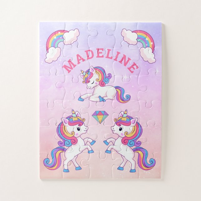 Magical Unicorn Kawaii Name Jigsaw Puzzle (Vertical)