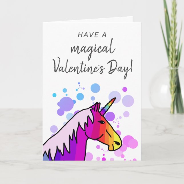 Magical Unicorn Kids Classroom Valentine`s day Holiday Card (Front)