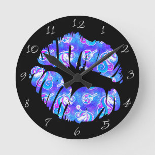 Magical UNICORN LIPS Iridescent Purple Metallic Round Clock