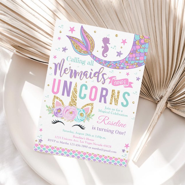 Magical Unicorn Mermaid Birthday Invitation (Creator Uploaded)