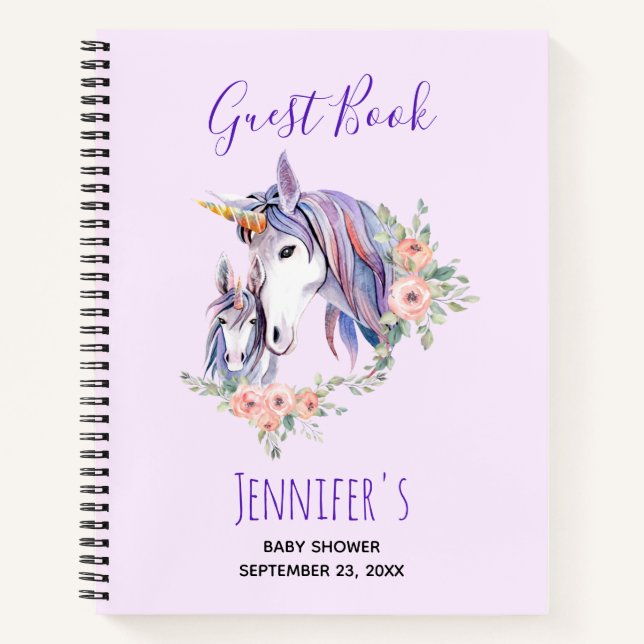 Magical Unicorn Mom & Baby Shower Guest Book (Front)
