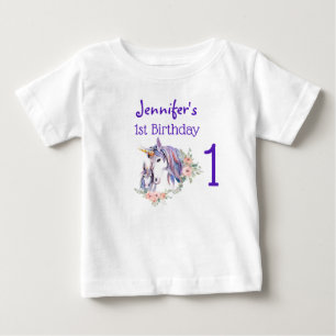 Magical Unicorn Mom & Baby Watercolor 1st Birthday T-Shirt