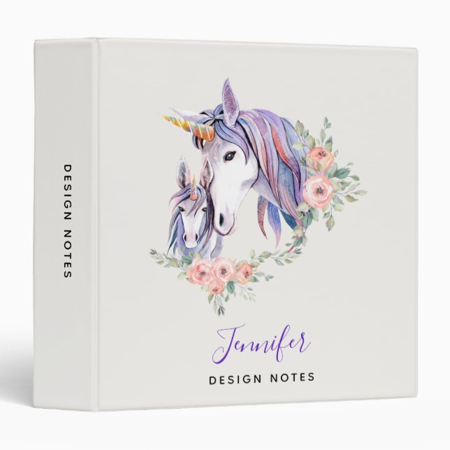 Magical Unicorn Mom & Baby Watercolor Binder (Front/Spine)