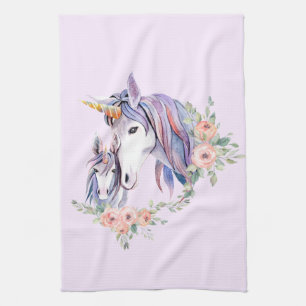 Magical Unicorn Mom & Baby Watercolor Kitchen Towel