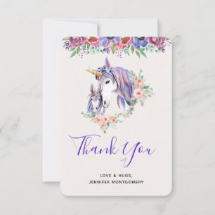 Magical Unicorn Mom & Baby Watercolor Thank You Card