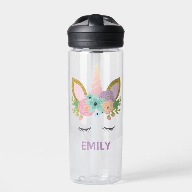 Magical Unicorn name girly style Water Bottle (Front)