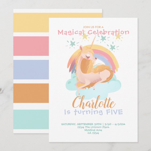 Magical Unicorn On Cloud Personalized Birthday Invitation (Front/Back)