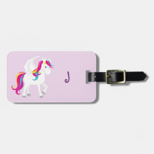 Magical Unicorn on Purple Child Parent Information Luggage Tag