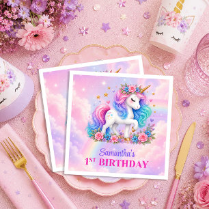 Magical Unicorn Pastel Girl Birthday Party Napkins