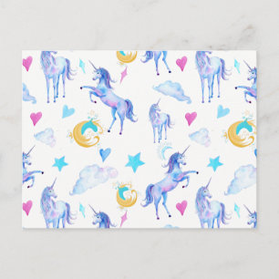Magical Unicorn Pattern Watercolor Fantasy Design Postcard