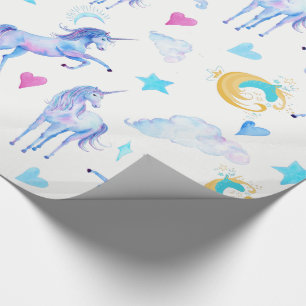 Magical Unicorn Pattern Watercolor Fantasy Design Wrapping Paper
