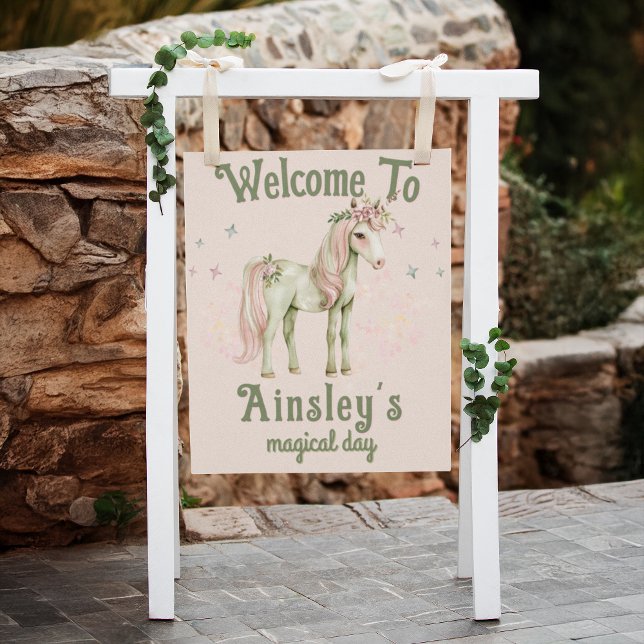 Magical Unicorn Personalized Birthday Pink Welcome Poster (Creator Uploaded)