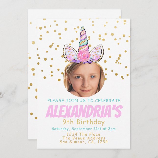 Magical Unicorn Personalized Fun Birthday Party Invitation (Front/Back)