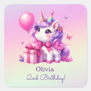 Magical Unicorn Personalized Name & Age Birthday Square Sticker