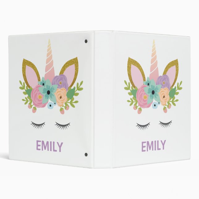 Magical Unicorn Personalized name glitter girly Binder (Background)