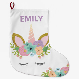 Magical Unicorn Personalized name glitter girly Large Christmas Stocking