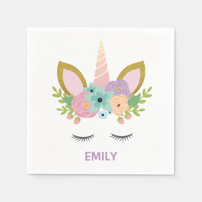 Magical Unicorn Personalized name glitter girly  Napkin (Front)