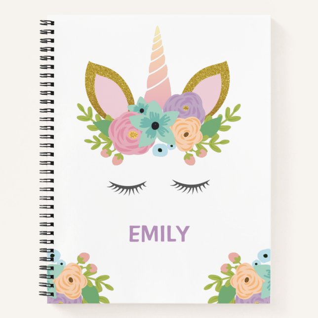 Magical Unicorn Personalized name glitter girly Notebook (Front)