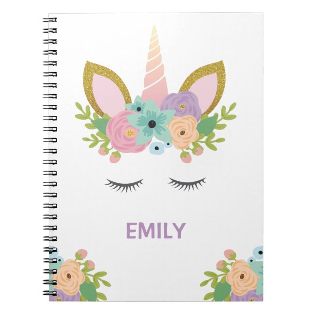 Magical Unicorn Personalized name glitter girly  Notebook (Front)