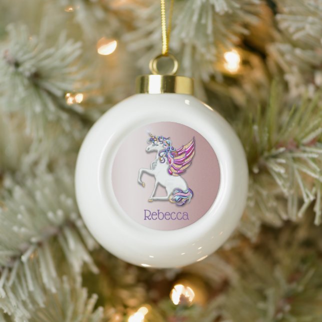 Magical Unicorn Personalized Pink Ceramic Ball Christmas Ornament (Tree)