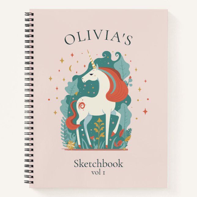 Magical Unicorn Personalized Sketchbook Kids Notebook (Front)