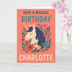 Magical Unicorn Personalized Whimsical Birthday  Card
