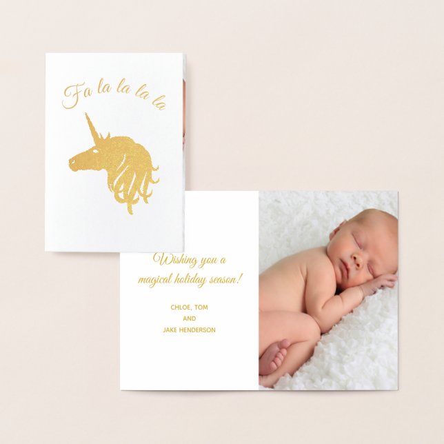 Magical Unicorn Photo Holiday Card Gold Foil (Display)