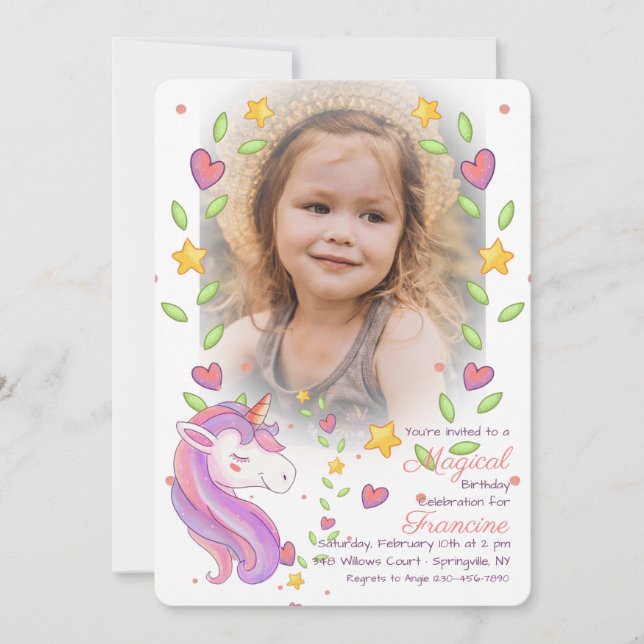 Magical Unicorn Photo Invitation (Front)