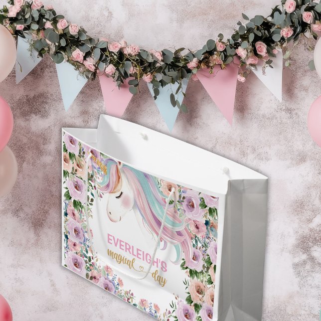 Magical Unicorn Pink Flower birthday Large Gift Bag (Creator Uploaded)