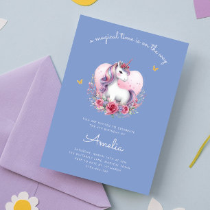 Magical Unicorn Pink Gold Elegant Birthday Invitation